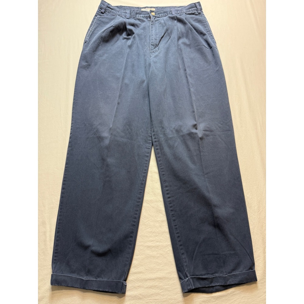 Old Navy Khakis Mens 38x32 Navy Blue Pleated Cuffed Cotton Chino Pants Vintage‎